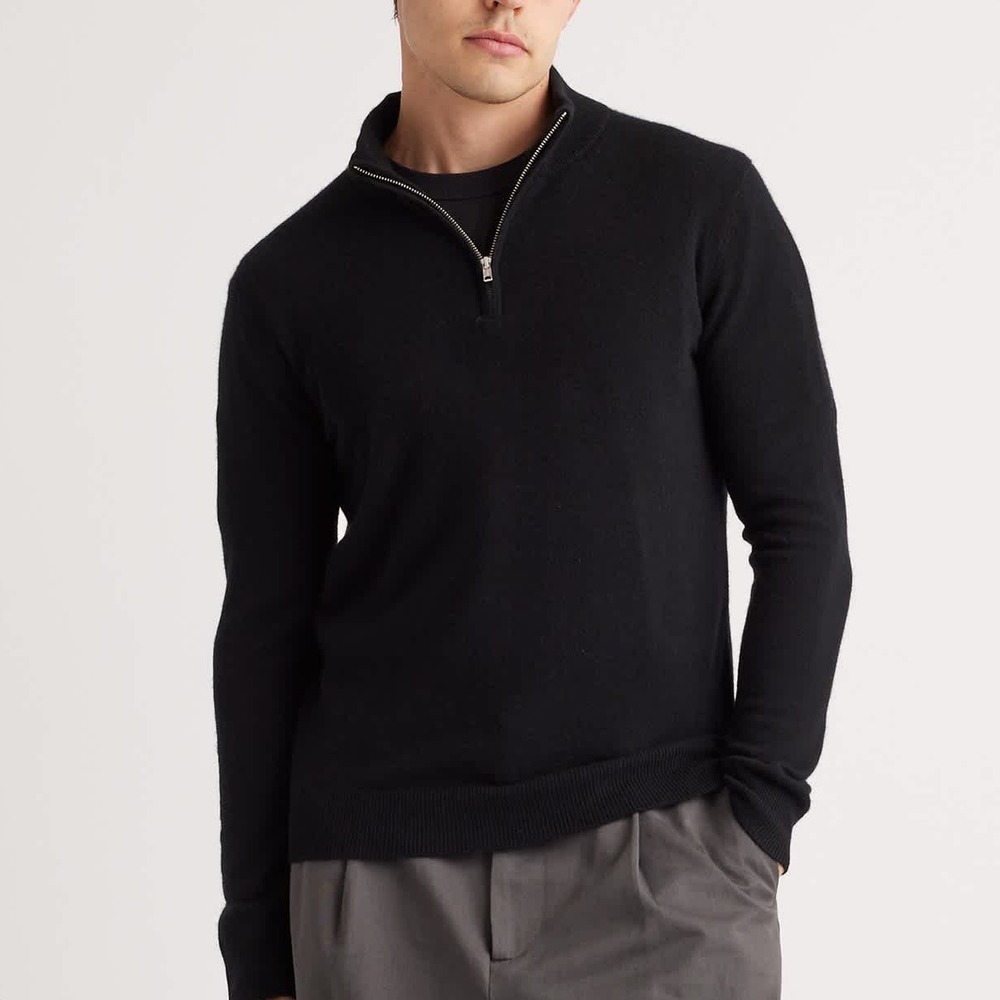 Quince Cashmere Quarter Zip Sweater‎ Black XL New With Tags